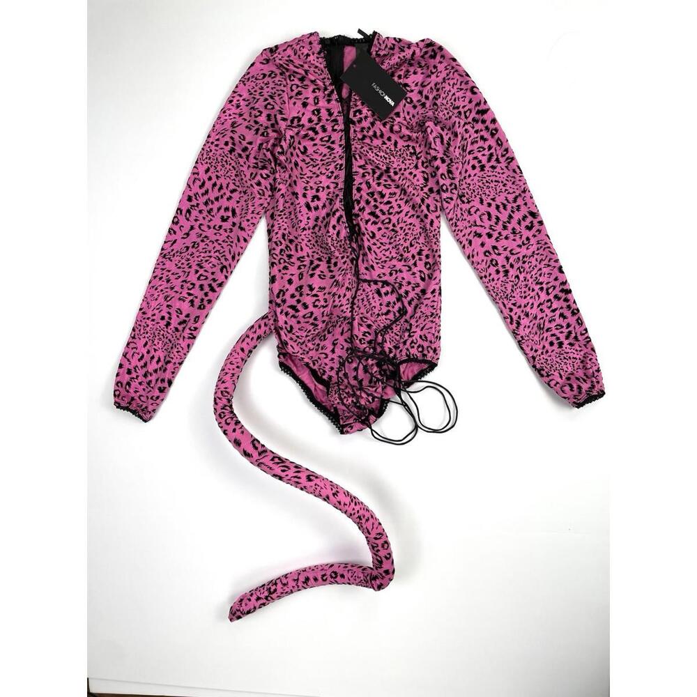 NWT Fashion Nova Sexy Pink Leopard Women’s Halloween Costume Bodysuit Only XS